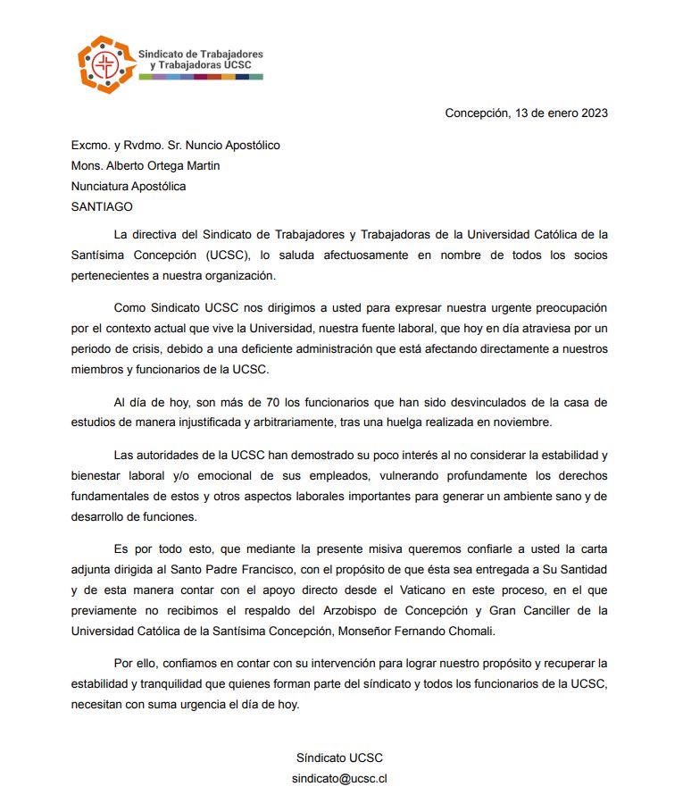 Comunicado, Carta a Monseñor Alberto Ortega Martin