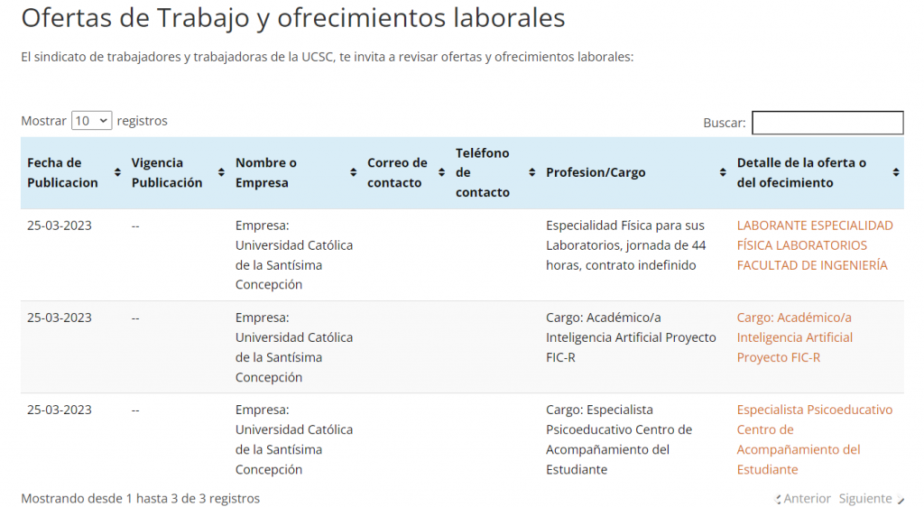 Sindicato UCSC incorpora bolsa de trabajo en su sitio web